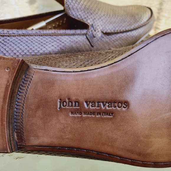 John Varvatos Dark Brown Snakeskin Loafers - Picture 8 of 9